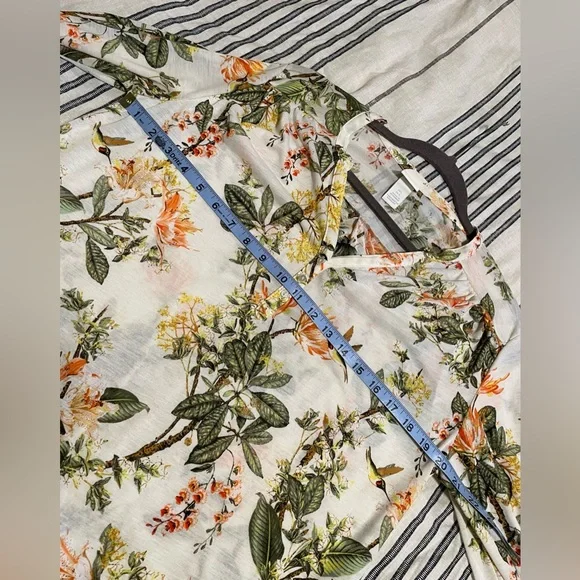 H&M Floral Sheer Blouse Tunic Top bird hummingbird cream green orange yellow - Picture 11 of 12